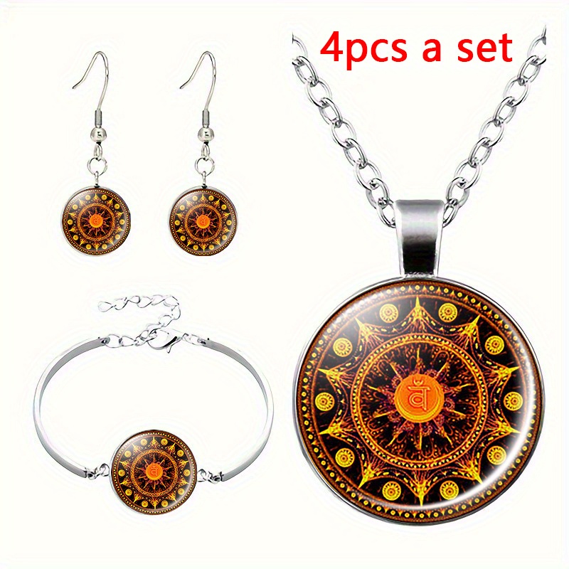 4pcs Alloy Chakra Mandala Jewelry Set, Spiritual Gift